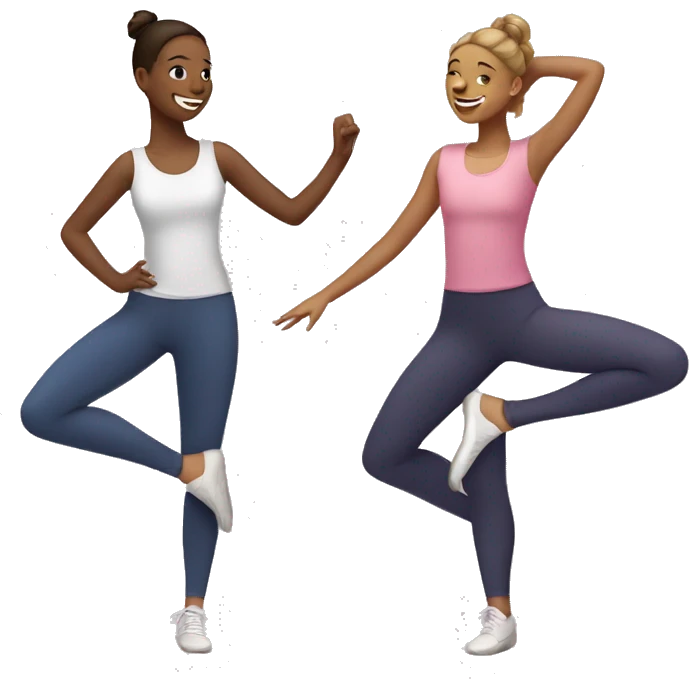 Two teenage girls chatting in a dance class while stretching emoji