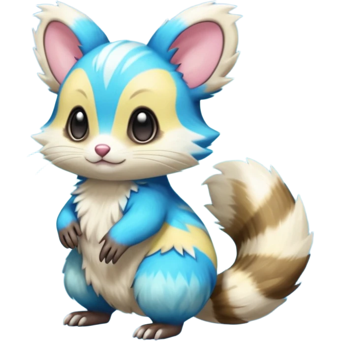Neon-yellow and neon-cobalt-blue- and cyan-gradients Furret-Emolga-Genet-Cacomistl-hybrid-fusion (full body) emoji