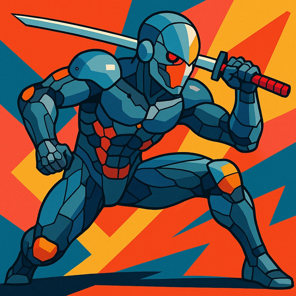 Grey Fox from Metal Gear Solid, in his iconic cybernetic ninja suit, dynamic pose, vibrant and detailed emoji