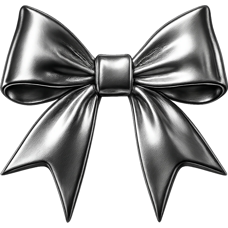 pink gothic bow, chrome style, shiny metallic surface, reflective emoji