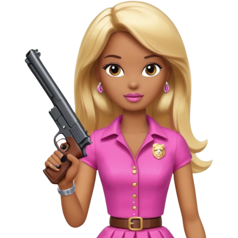 Brown skin blonde hair barbie with gun emoji