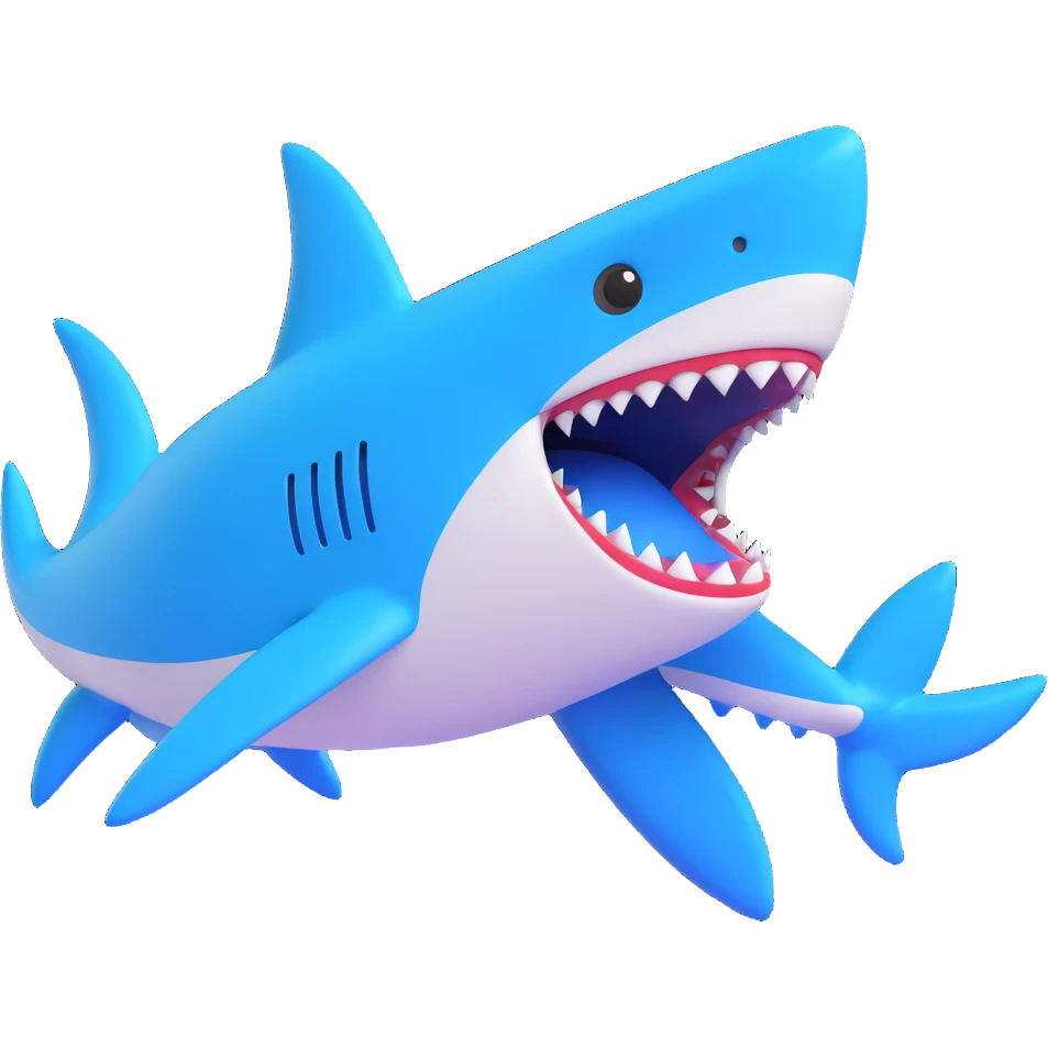 a stylized shark character with bright blue shoes emoji