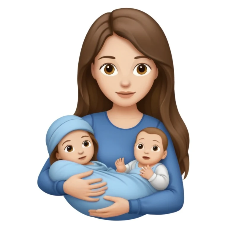 Exhausted Light brunette long hair fit mom with baby boy emoji