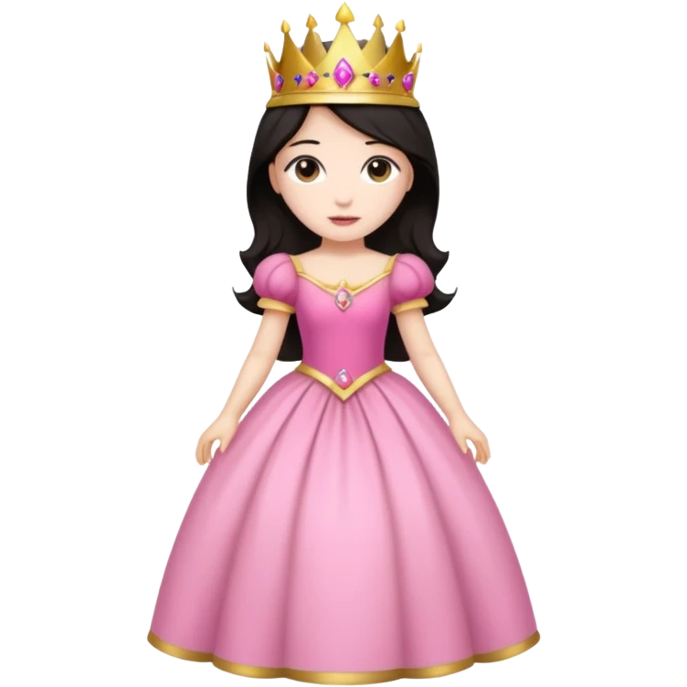chica vestida de princesa con vestido rosa , piel blanca , pelo oscuro, corona dorada, cuerpo entero emoji