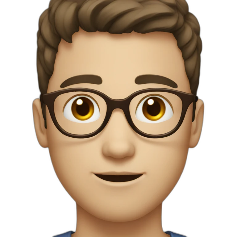 white boy with dark brown hair with circle brown glasses emoji