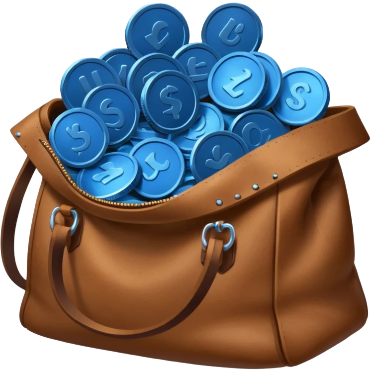 blue coins inside a brown bag  emoji