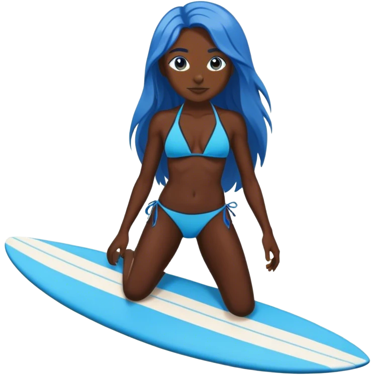 A professional surfer with black skin and blue long hair and bikini emoji