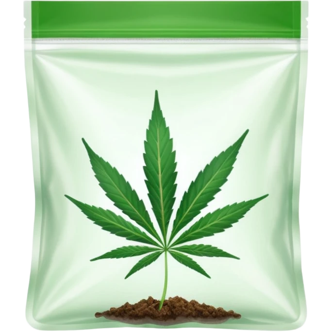 transparent ziplock bag with sativa leaf inside emoji