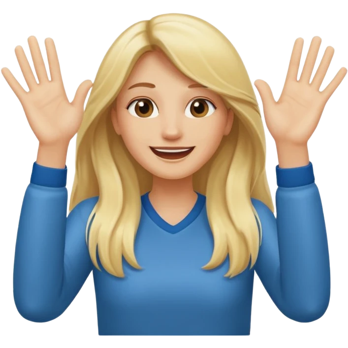 blonde female long hair saying stop smiling funny both hands up emoji