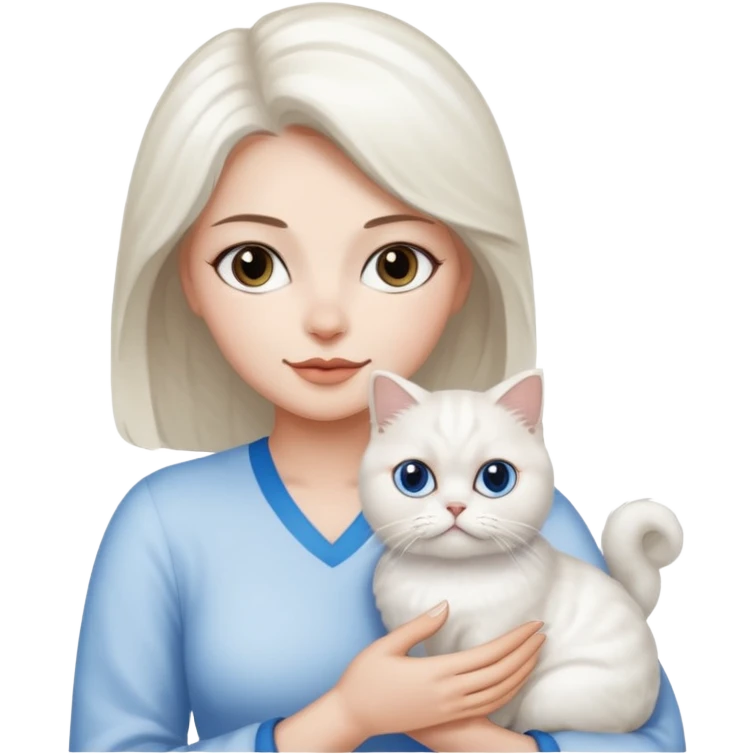 Woman holding a white Persian cat with one blue and one brown eye  emoji
