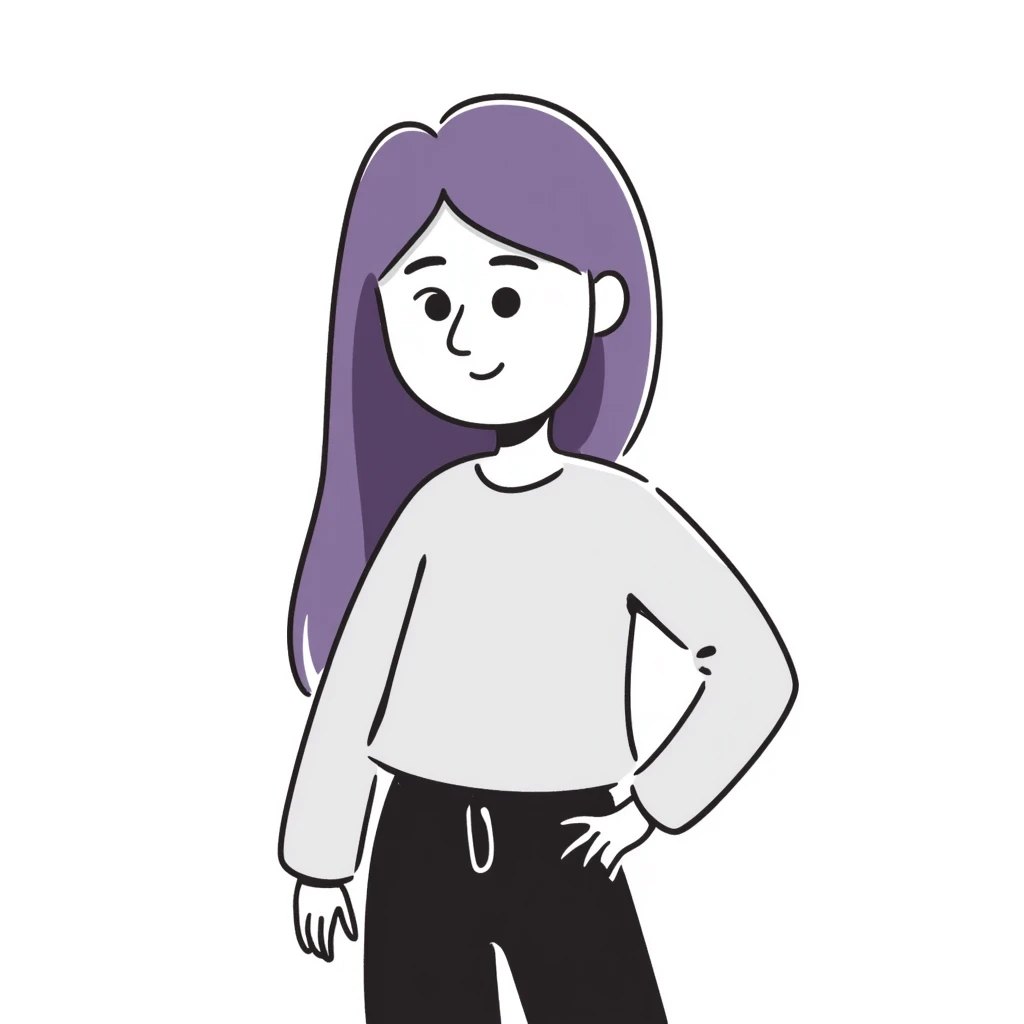 A simple sketch of a girl with long, straight purple hair down to her hips emoji