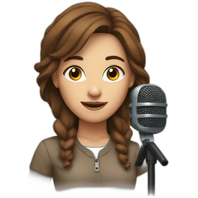 woman with brown hair and microphone emoji