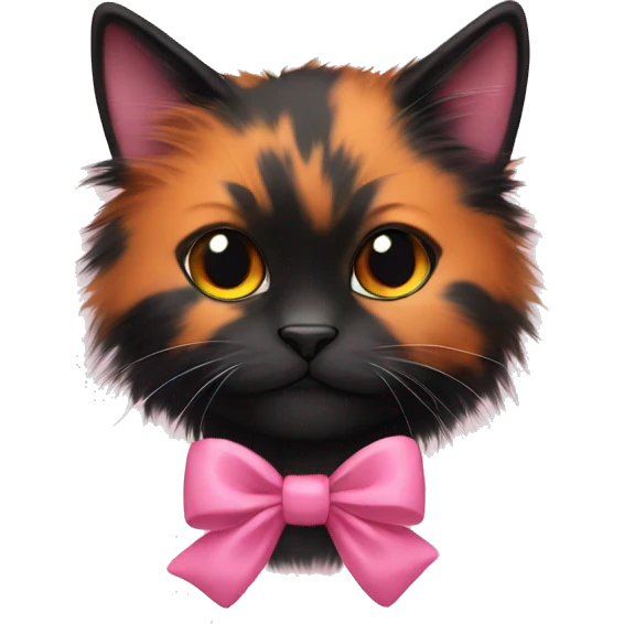 cute fluffy orange black calico cat with pink bow  emoji