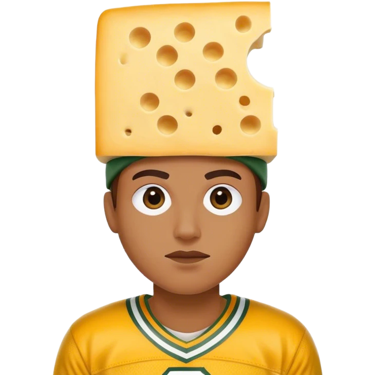Packers fan with a slice of cheese on his head emoji