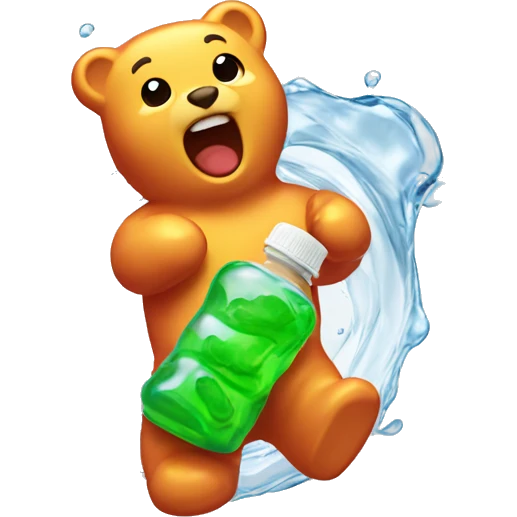 Gummy bear dropping in a water bottle emoji