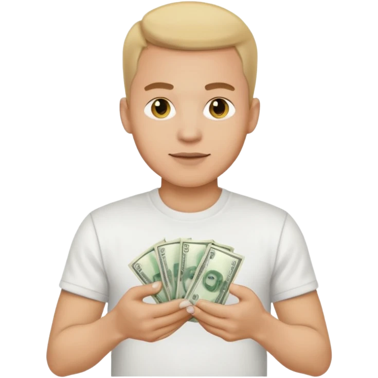 an American man with money in his hands wearing a T-shirt emoji