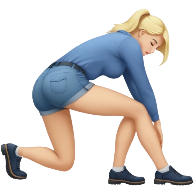 buxom blonde woman, casual outfit, bending over, safe for work emoji