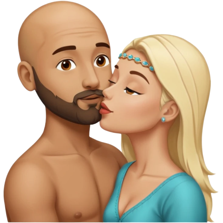 Naked, Indian, bald man with a beard kissing naked blonde fit woman emoji