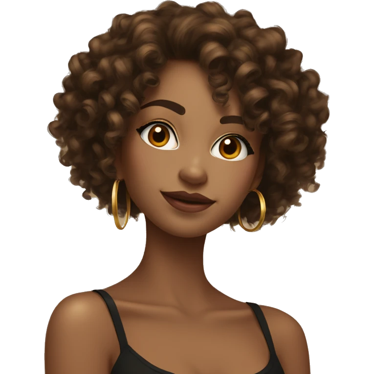 Girl with brown curly hair and higlights and long lashes wearing gold hoop earings in a spaghetti strap black top tan and pretty and skinny  emoji