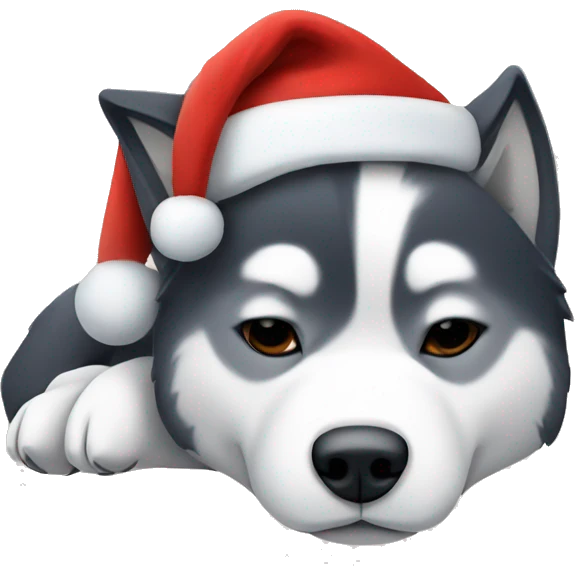 Sleeping husky with Christmas hat emoji