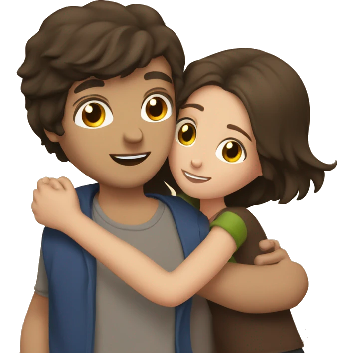 dark haired guy hugs three brown haired girls emoji
