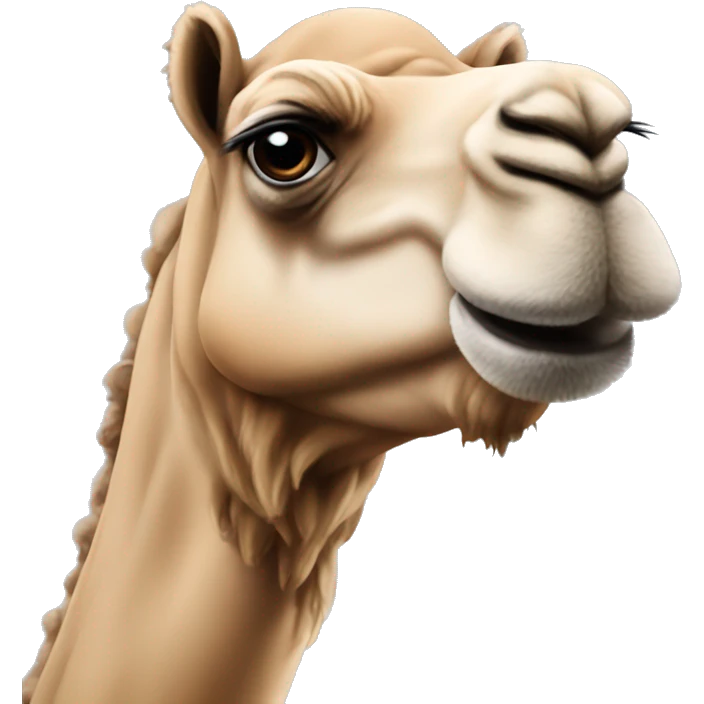 Camel make it cartoon and Let him look at the screen and show two handed and jus showed the upper part of body showed with two hand raised to his head emoji