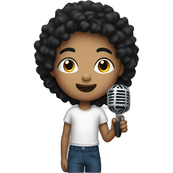 Kid with black hair holding a microphone  emoji