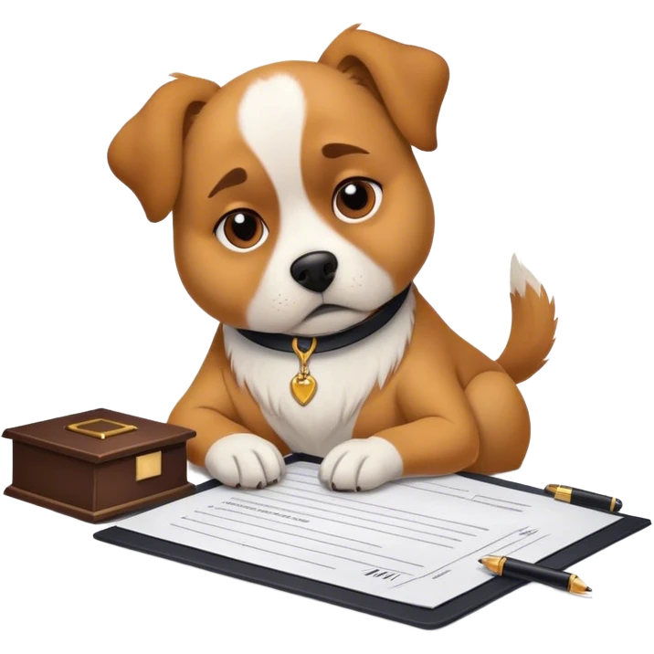 Dog signing divorce papers emoji