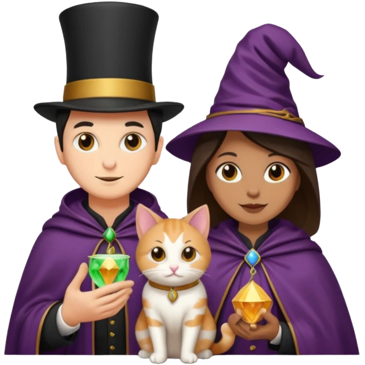 magician couple and their pet cat emoji