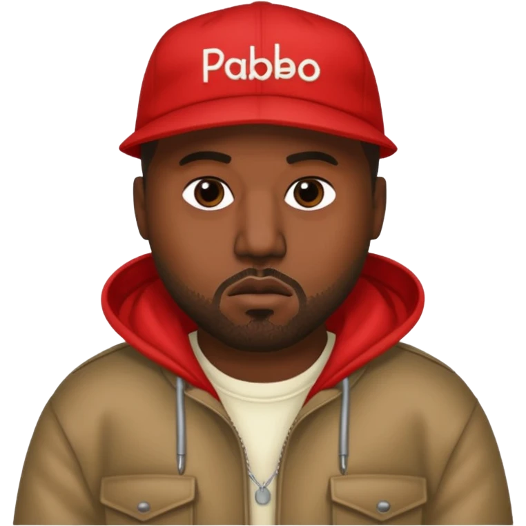 Kanye West in the style of Apple emoji, wearing a Life of Pablo tour outfit. emoji