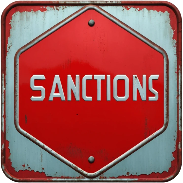 red, road sign, hexagonal, with the inscription SANCTIONS emoji