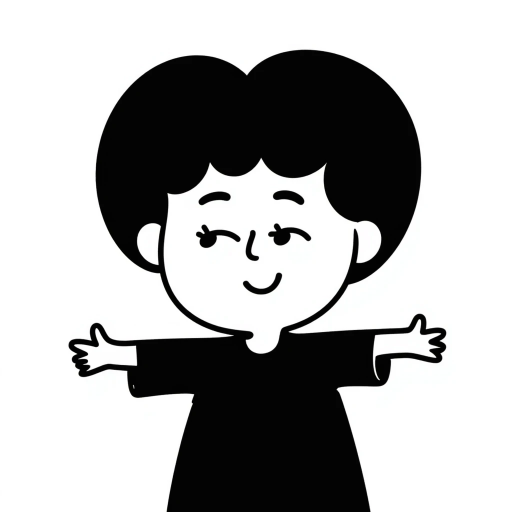 hand-drawn doodle of a happy person named Mykyta, big smile, simple lines emoji