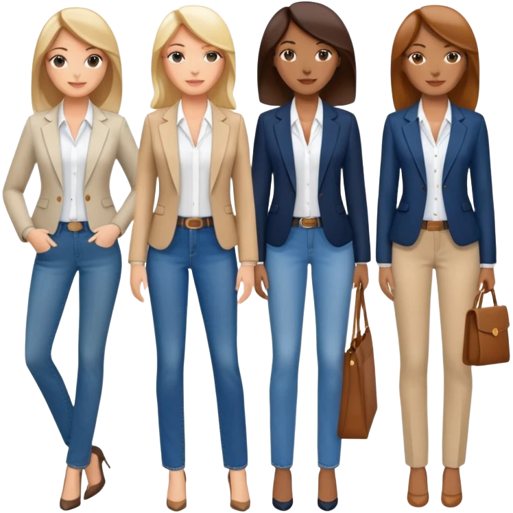 diverse group of businesswomen women from america wearing jeans, blouses and blazers. emoji