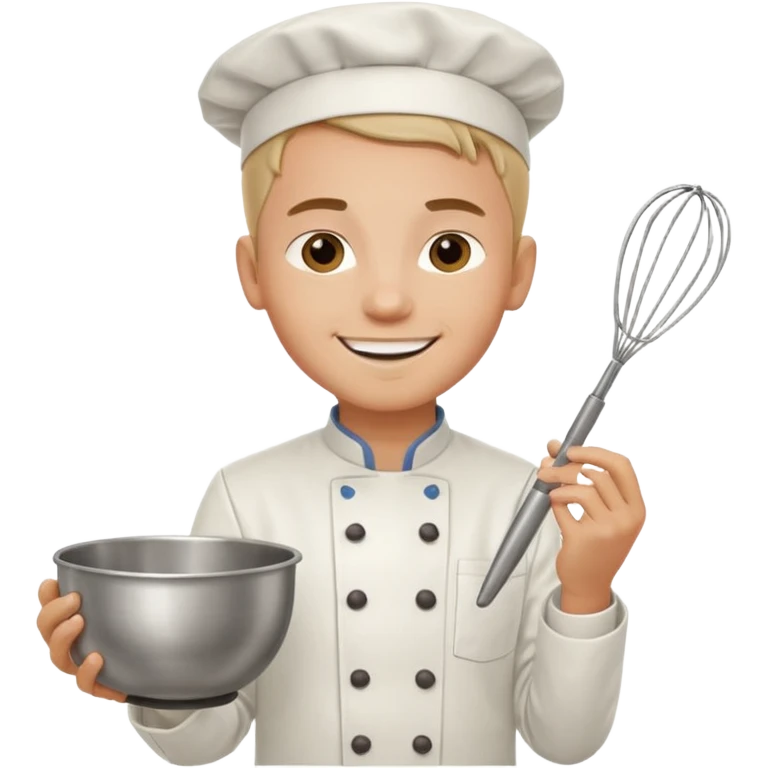 Male Young Pastry Chef – smiling, holding whisk and mixing bowl. emoji