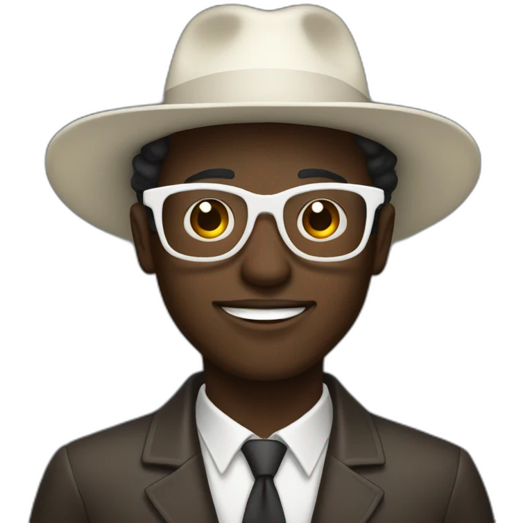 Dark skinned man with a white fedora and glasses and small goatie emoji