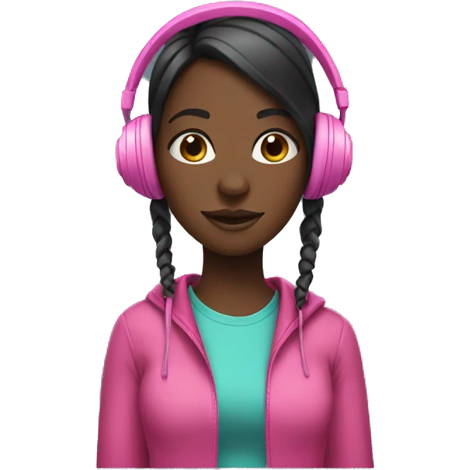 Black girl with pink headphones  emoji
