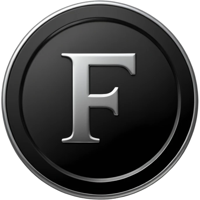 Emoji icon of a black coin with engraved letter F, minimalist style, isolated emoji