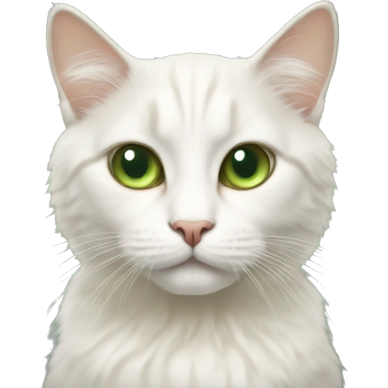 Cat hairy white beige green eyes emoji