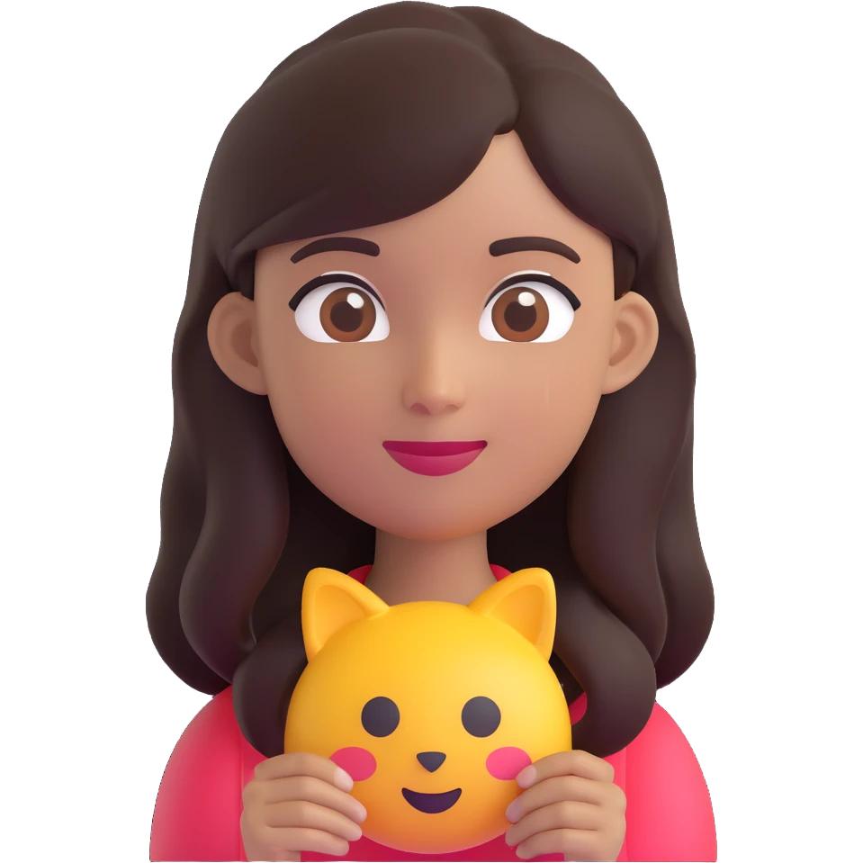 young woman with dark hair and medium skin, 3D emoji style emoji