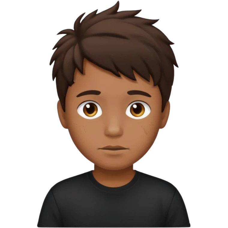 a tan boy with messy dark brown hair. Wearing a black tshirt emoji