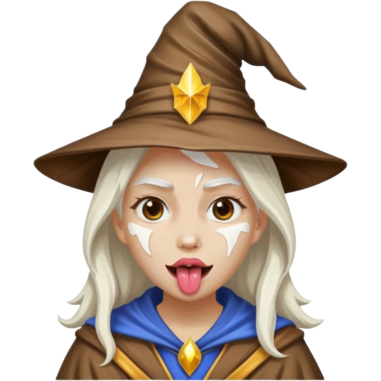 Female wizard with her tongue out and with white paint on her face emoji