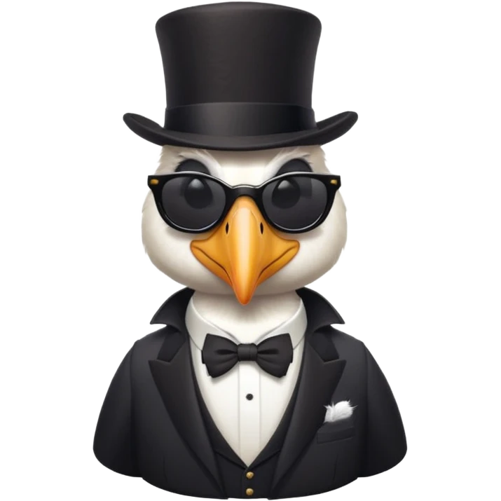 pelican with poise, wearing sunglasses and formal top hat emoji