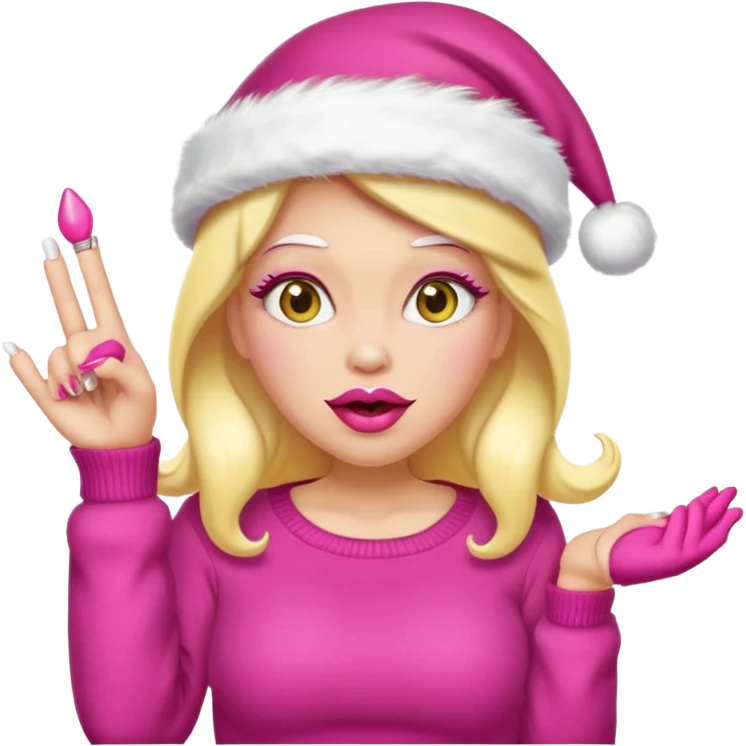 Sassy, cunty, girly Santa emoji with big lips, fake nails, pink sweater, and a pink santa hat (similar emoji style to uploaded). Yellow emoji. emoji