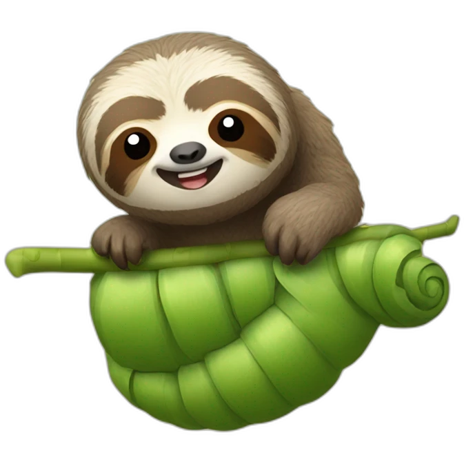 Sloth riding a smiling caterpillar emoji