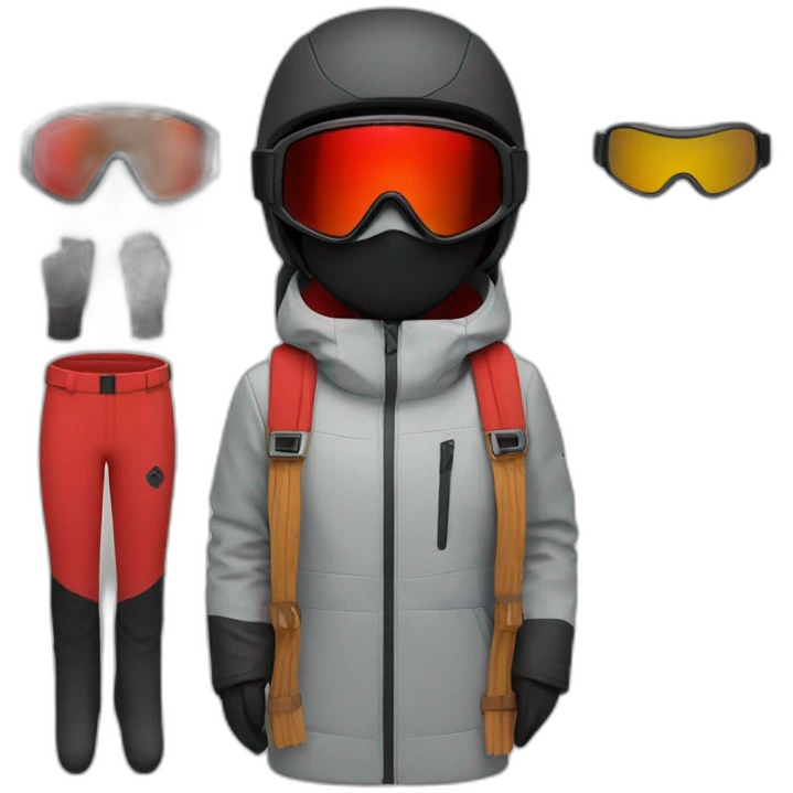 Red ski outfit with black mask and ski goggles emoji