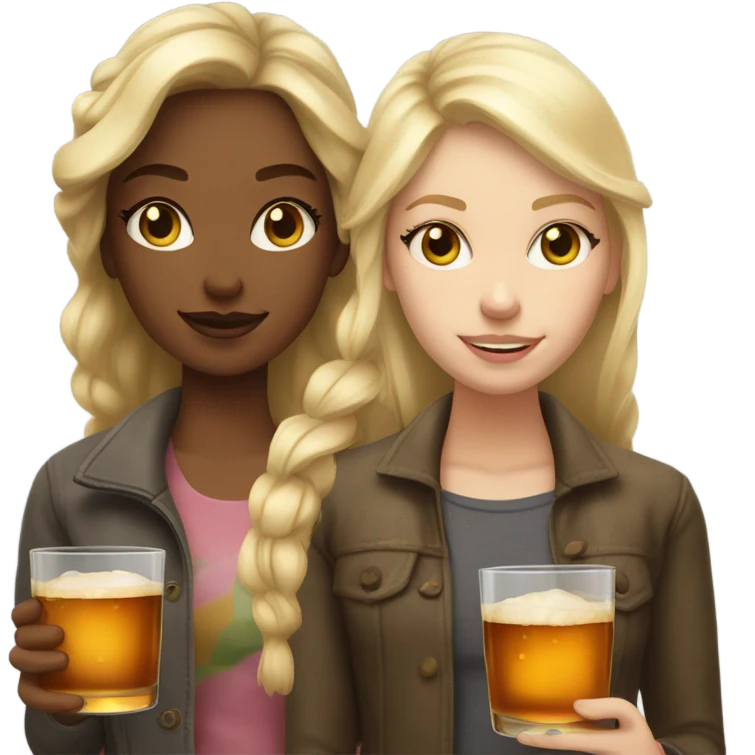 A girl with a cold shade of blond and a girl with light blond hair both with fair skin drink apple whiskey emoji