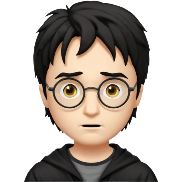 Harry Potter a pale white with shaggy black hair, glasses with a lightning-shaped scar on his forehead. He goes to Hogwarts School of Witchcraft and Wizardry to learn the magic of the wizarding world. emoji