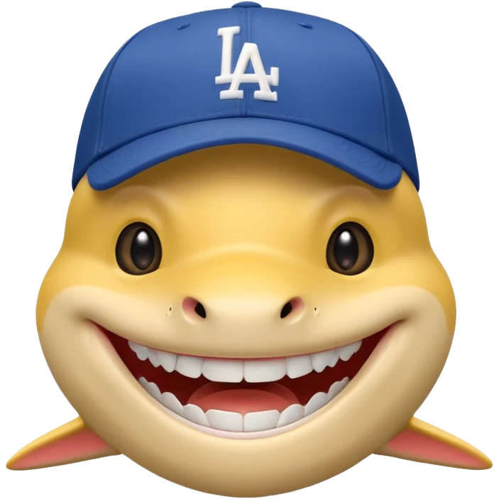 A yellow shark with a L a dodgers hat on emoji