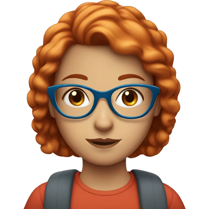 Red-haired girl with blue eyes and round glasses emoji