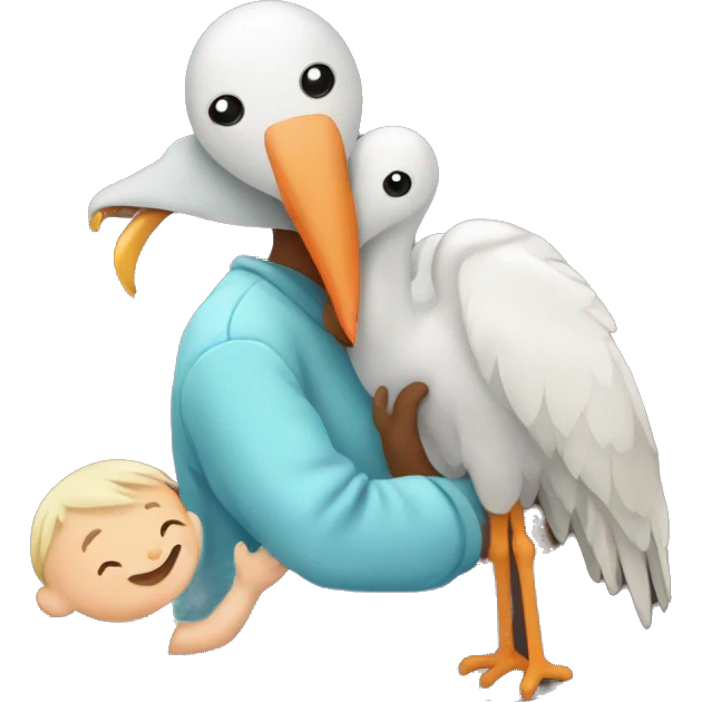 stork delivering baby boy to brown family emoji
